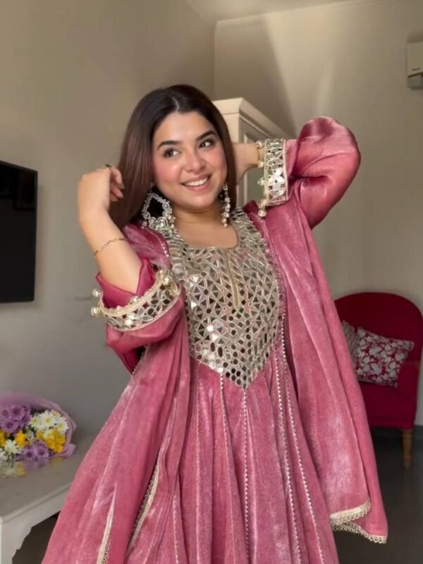 Rose Mehfil Mirror Work Anarkali Set