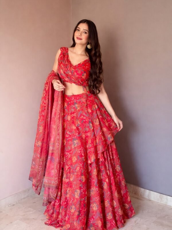 Crimson Raga Printed Lehenga Set
