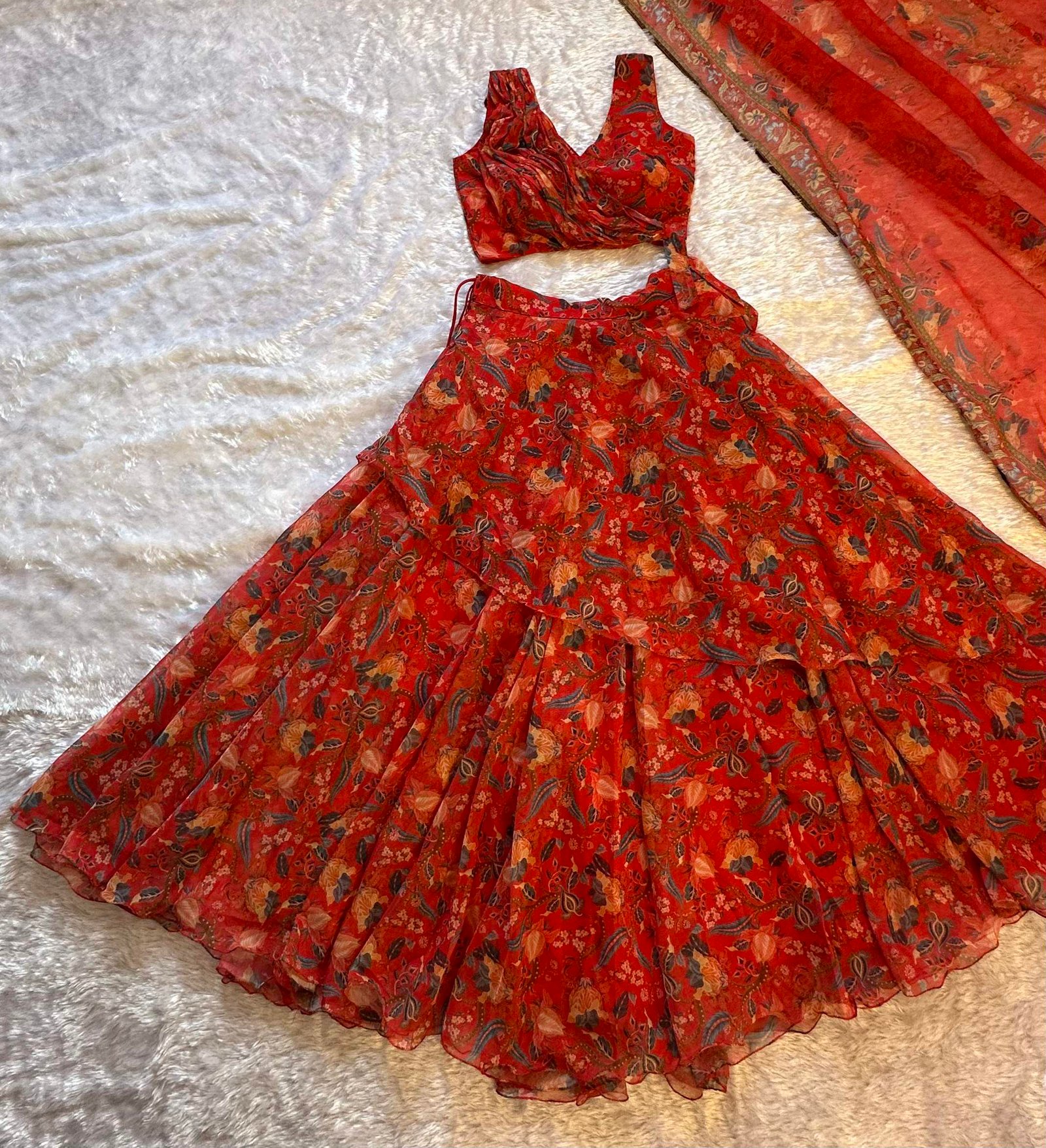 Crimson Raga Printed Lehenga Set - Image 4