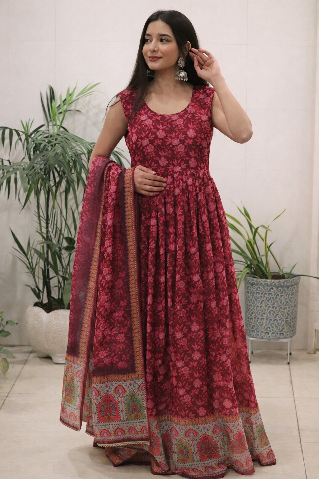 Ruby Bloom Printed Anarkali Dress with Dupatta - Image 2