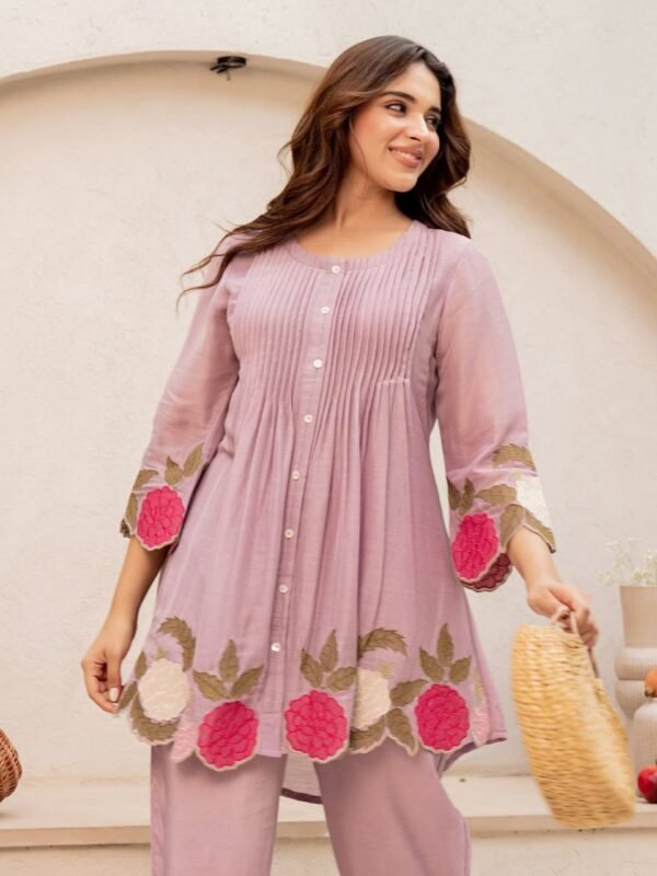 Lavender Grace Pintuck Embroidered Kurta