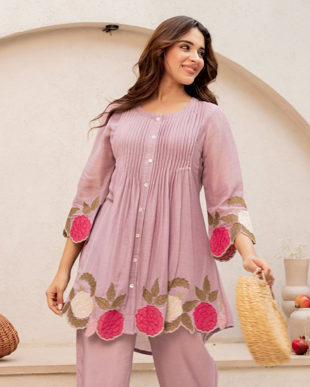 Lavender Grace Pintuck Embroidered Kurta