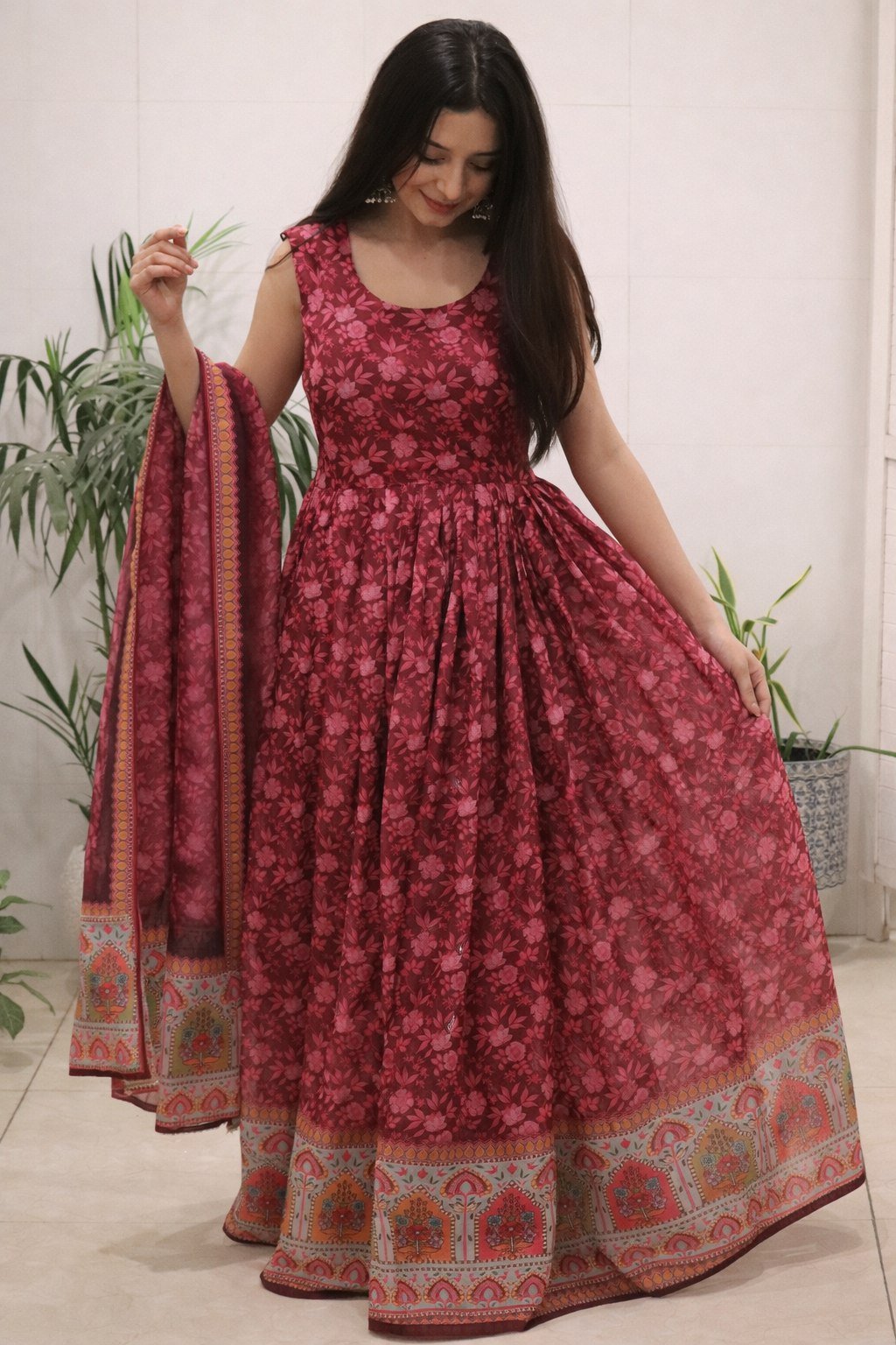 Ruby Bloom Printed Anarkali Dress with Dupatta - Image 3