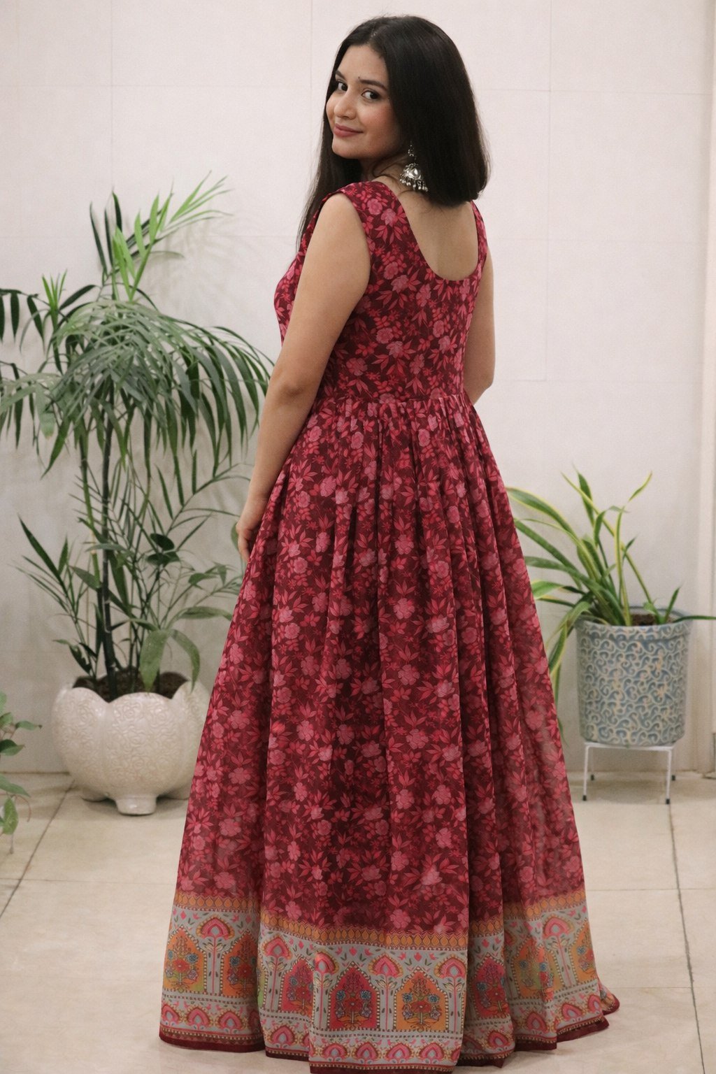 Ruby Bloom Printed Anarkali Dress with Dupatta - Image 4