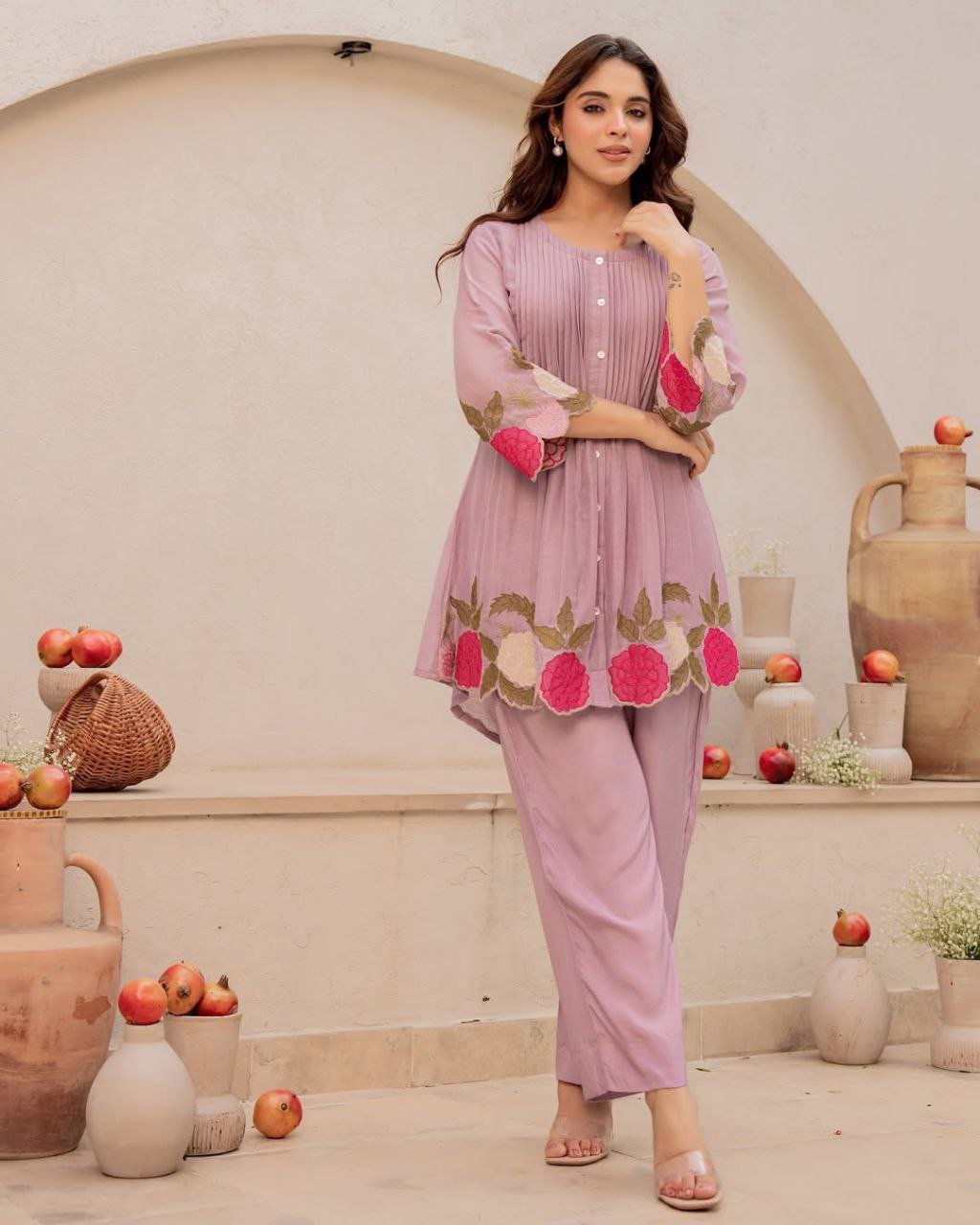 Lavender Grace Pintuck Embroidered Kurta - Image 3