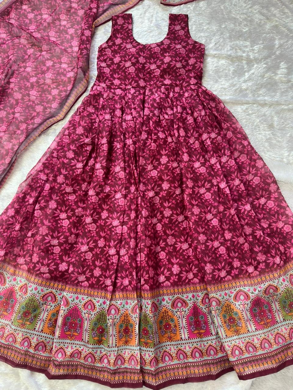 Ruby Bloom Printed Anarkali Dress with Dupatta - Image 7