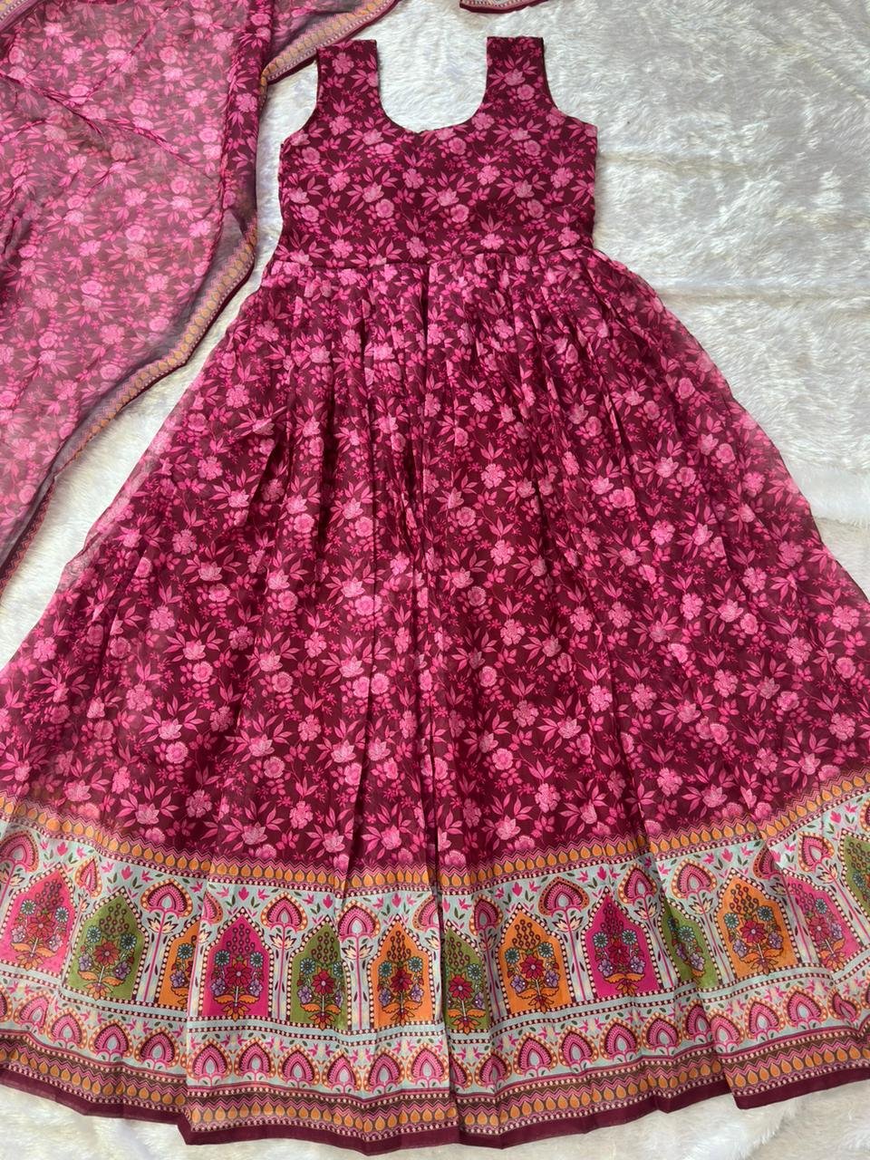 Ruby Bloom Printed Anarkali Dress with Dupatta - Image 8