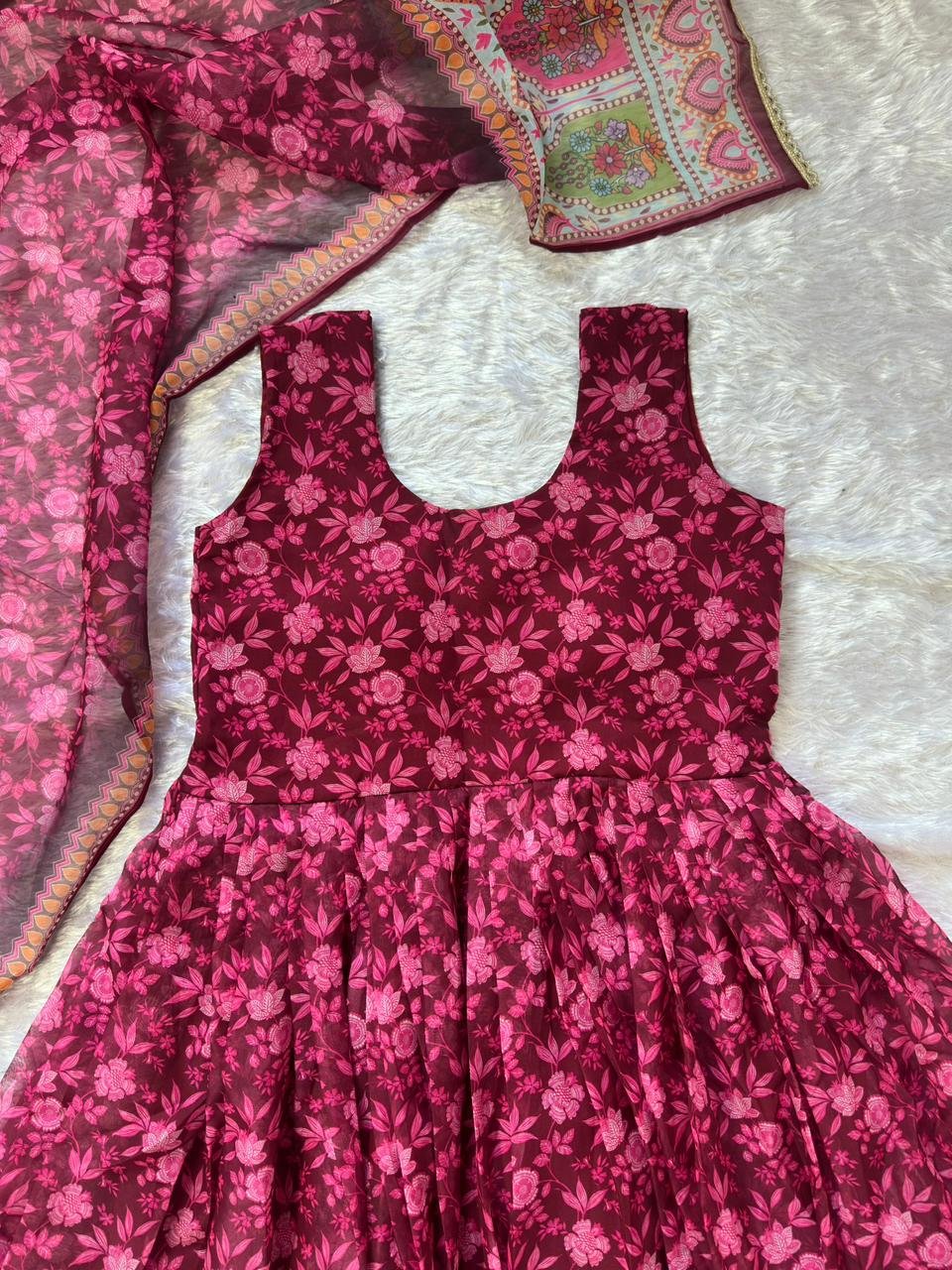 Ruby Bloom Printed Anarkali Dress with Dupatta - Image 9
