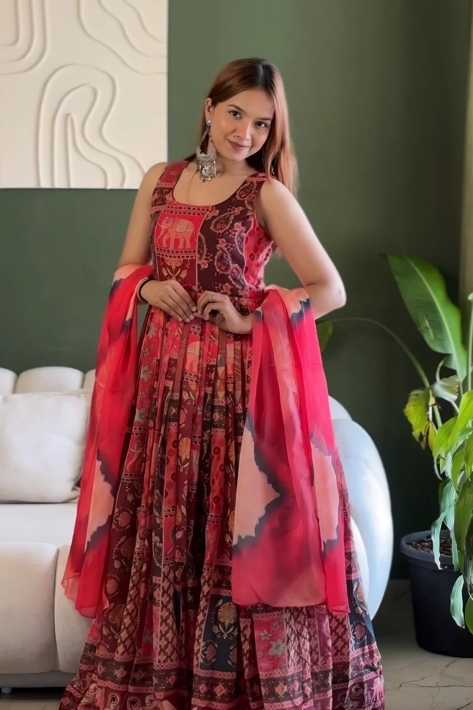 Royal Heritage Patchwork Printed Flared Dress